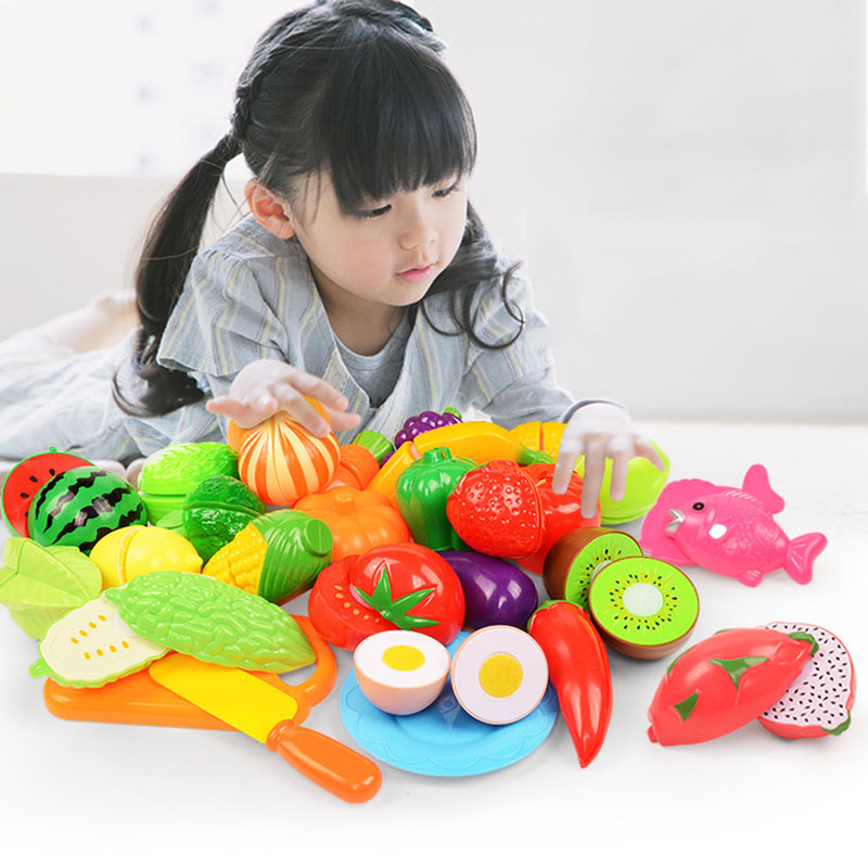 Kids Outdoor Kitchen Set - Children Fruit Cutting Toys and Vegetables